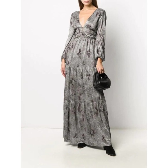 BA&SH metallic silver floral Lili Noir maxi dress - Picture 6 of 14